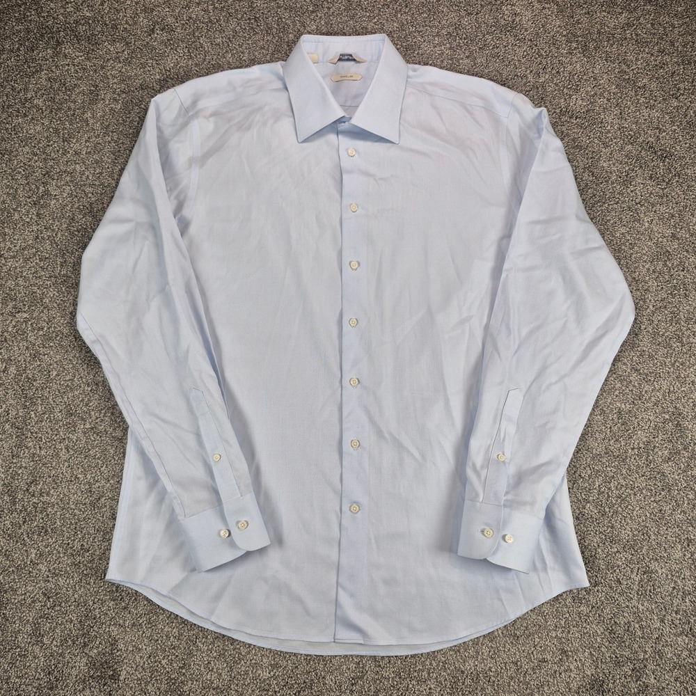 Suitsupply Shirt Mens 17.5 44 Blue Traveller Slim Fit Button Up Cotton